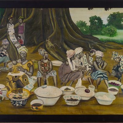 Sale Photo Thumbnail #278: Large Painting of African Villagers.