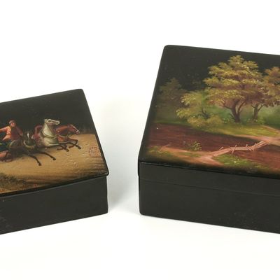 Sale Photo Thumbnail #60: Two Russian Lacquer Boxes. Both signed.
