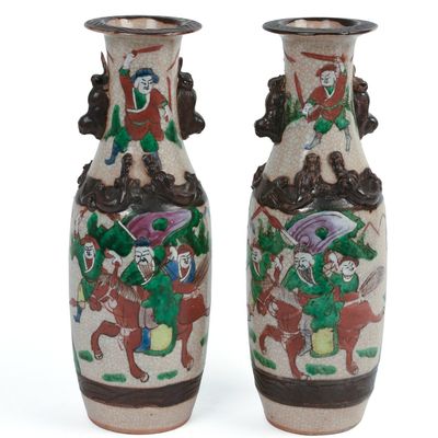 Sale Photo Thumbnail #272: Pair of Chinese Porcelain Vases With Warriors.