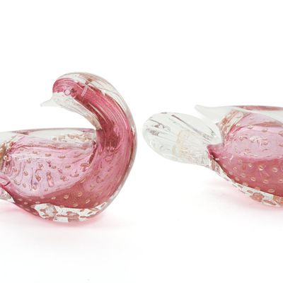 Sale Photo Thumbnail #162: Pair of Murano Glass Pheasants.