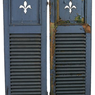 Sale Photo Thumbnail #36: Pair of Early Shutters With Fleur-de-Lis Cutouts.