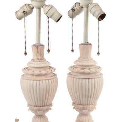Sale Photo Thumbnail #78: Pair of Fine Carved Italian Alabaster Lamps
