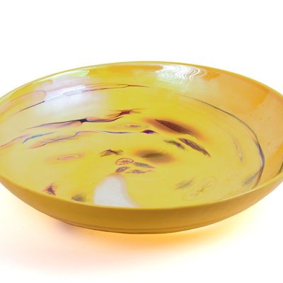 Sale Photo Thumbnail #316: Large Yellow Art Glass Bowl.