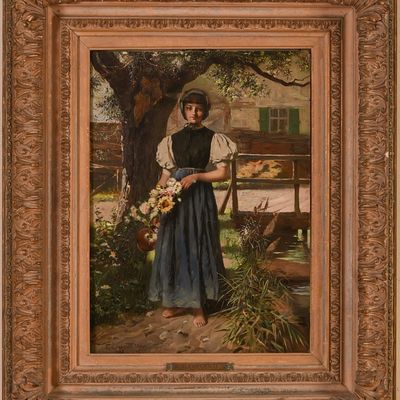 Sale Photo Thumbnail #165: 19th Century Portrait of a Girl Holding Flowers.