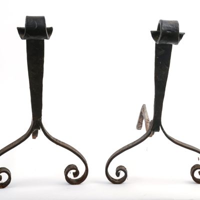 Sale Photo Thumbnail #392: PAIR OF WROUGHT IRON ANDIRONS.
