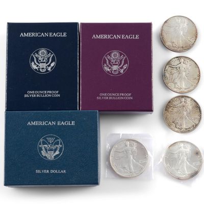 Sale Photo Thumbnail #167: Eight American Eagle Silver One Ounce Pure Silver Dollars