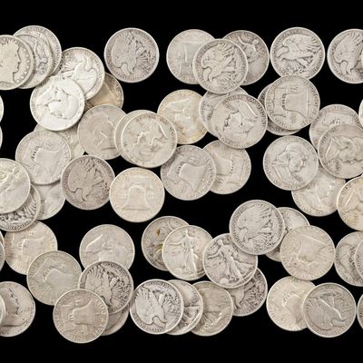 Sale Photo Thumbnail #184: Walking Liberty And Franklin Silver Half Dollars