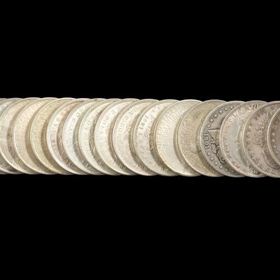 Sale Photo Thumbnail #154: Eighteen Silver Peace And Morgan Dollars