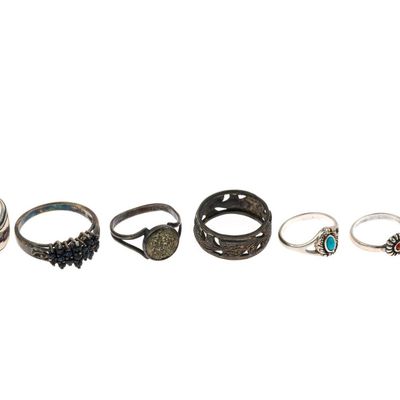 Sale Photo Thumbnail #115: 7 Sterling Silver Rings