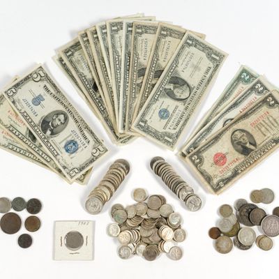 Sale Photo Thumbnail #207: Silver Coins and Silver Certificate and Red Seal Bills