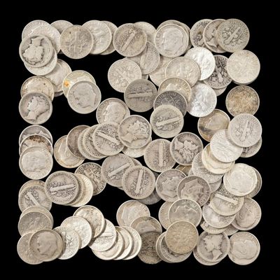 Sale Photo Thumbnail #173: Over One Hundred Mercury And Silver oosevelt Dimes