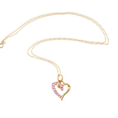 Sale Photo Thumbnail #25: 14K Gold and Pink Sapphire Heart Pendant Necklace