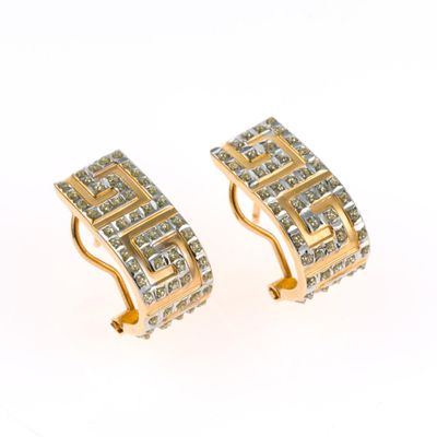 Sale Photo Thumbnail #110: 14K Gold Two-Tone Greek Key J-Hoop Earrings