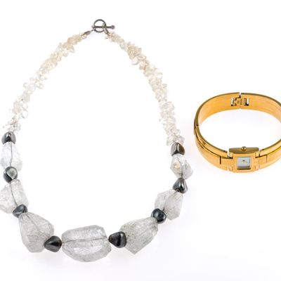 Sale Photo Thumbnail #52: Rutilated Quartz Necklace and Bulova Bangle Watch