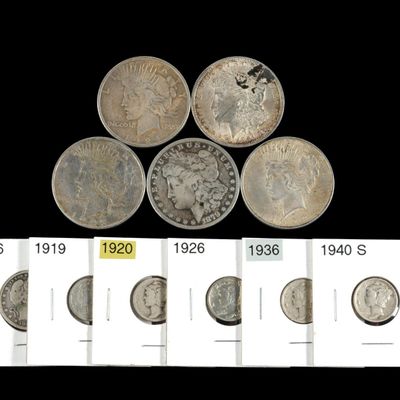 Sale Photo Thumbnail #239: US Silver Coins Incl. Morgan and Peace Dollars
