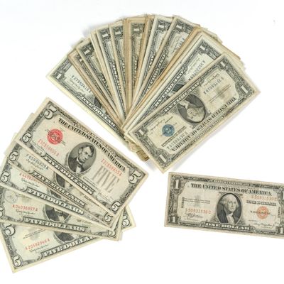 Sale Photo Thumbnail #220: Silver Certificate One And Five dollar Bills