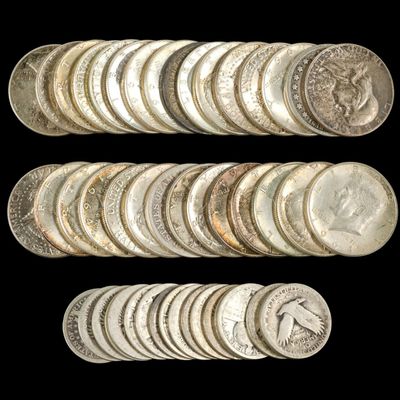 Sale Photo Thumbnail #208: Thirty Silver Half Dollars And Eighteen Quarters