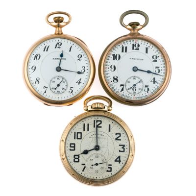 Sale Photo Thumbnail #126: Three Hamilton Gold-Filled Pocket Watches 992B and 992