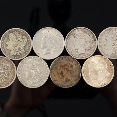 Sale Photo Thumbnail #182: Eight Silver Morgan And Peace Dollars