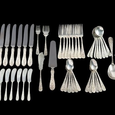 Sale Photo Thumbnail #285: 52 Pieces Stieff "Repousse" Sterling Silver Flatware