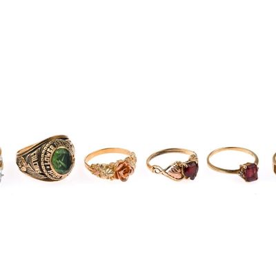Sale Photo Thumbnail #23: Six 10K Gold Rings Incl. Class Ring