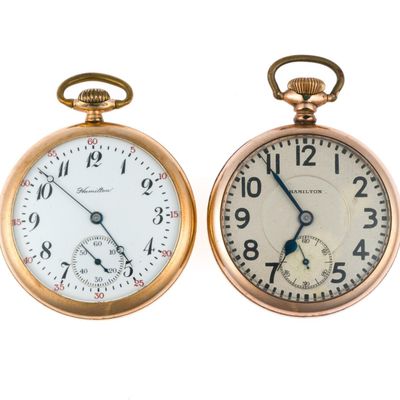 Sale Photo Thumbnail #131: Two Hamilton 992 21 Jewels Railroad Grade Pocket Watches