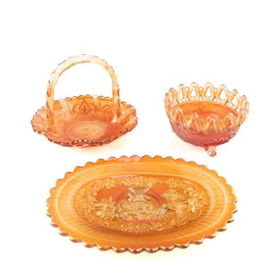 Sale Photo Thumbnail #116: 3 Piece Mixed Marigold Carnival Glass