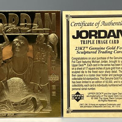 1995 Bleachers/Upper Deck Michael Jordan 23kt Gold Foil Embossed Triple Image W/ COA