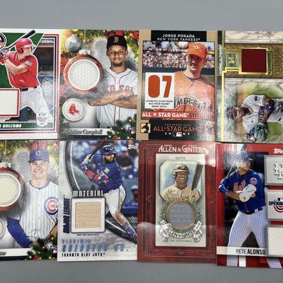 (8) Assorted Baseball Relic Cards W/ Juan Soto, Pete Alonso, Vladimir Guerrero Jr, & More