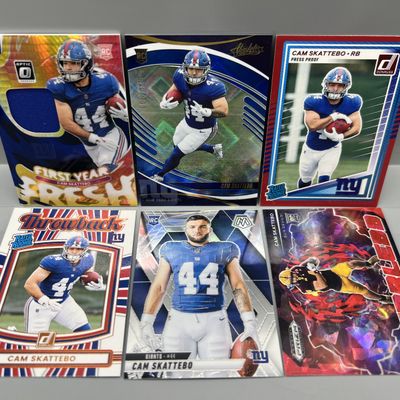 (6) Cam Skattebo Football Rookie Cards W/ Relic