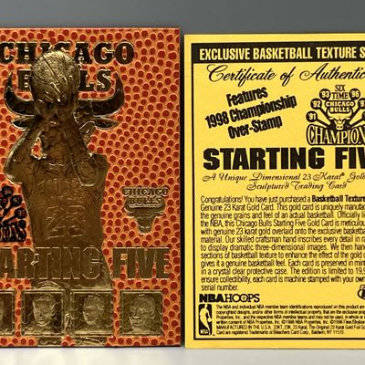 1998 23KT Gold/ NBA Hoops Michael Jordan Chicago Bulls Starting Five Gold Foil Embossed Texture Series W/ COA