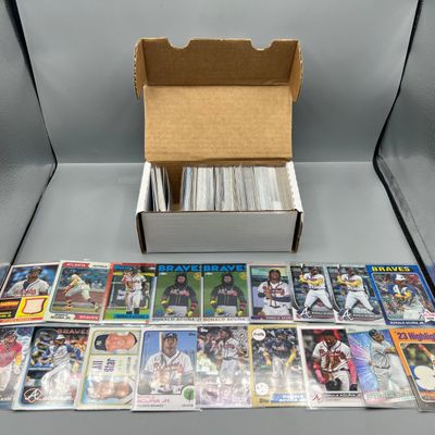 Box of Assorted Ronald Acuna Jr. Baseball Cards W/ Many Parallels, Inserts, & (1) Bat Relic