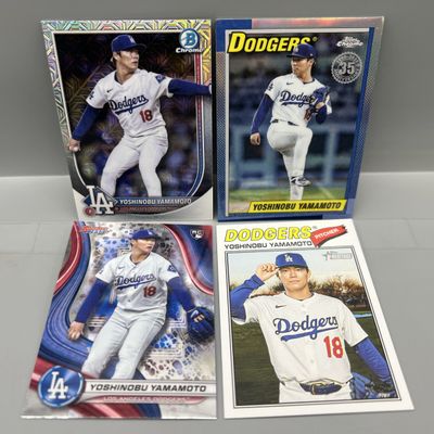 (4) Yoshinobu Yamamoto Baseball Cards W/ RC
