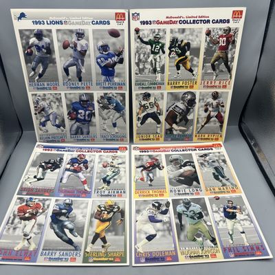 (4) 1993 McDonald's Limited Edition Football Uncut Sheets - Barry Sanders, John Elway, Jerry Rice