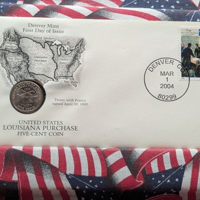 Sale Photo Thumbnail #52: 2004-D Louisiana Purchase Jefferson Nickel With First Day Cachet