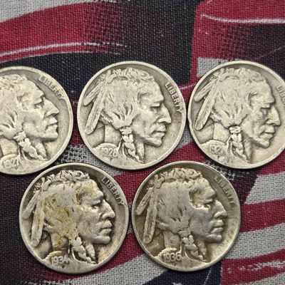 Sale Photo Thumbnail #85: 1921, 1927, 1928-D, 1934-D and 1936-D Indian Head Buffalo Nickels