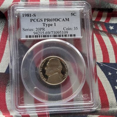 Sale Photo Thumbnail #337: 1981-S Jefferson Nickel Type 1 PCGS PR69DCAM