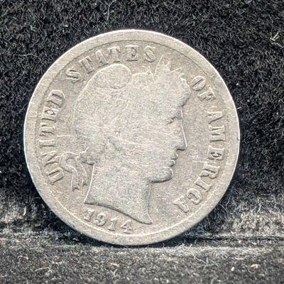 Sale Photo Thumbnail #363: 1914-D Barber Dime, 112 Years old, 90% Silver