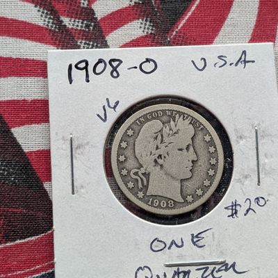 Sale Photo Thumbnail #80: 1908-O Barber Quarter, 90% Silver - 118 Years Old!