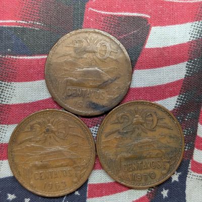 Sale Photo Thumbnail #36: 1943, 1963, 1970 Mexico 20 Centavos coins