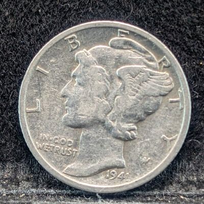Sale Photo Thumbnail #197: 1941-D (WWII ERA) Mercury Dime, 85 Years old, 90% Silver