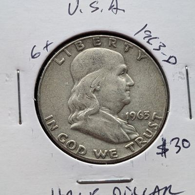 Sale Photo Thumbnail #261: 1963-D Franklin Half Dollar, 90% Silver - Vietnam War Era!