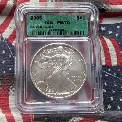 Sale Photo Thumbnail #385: 2005 American Silver Eagle 1 Troy Oz. .999 Silver ICG MS70