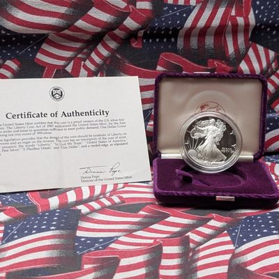 Sale Photo Thumbnail #367: 1987-S Proof American Silver Eagle 1 Troy Oz. .999 Silver in OGP w/ COA