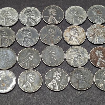 Sale Photo Thumbnail #208: (20) 1943 Steel Lincoln Wheat Cents, Some with Mint Marks