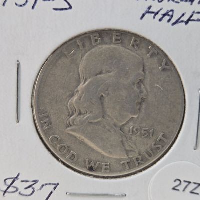 Sale Photo Thumbnail #162: 1951-S Franklin 90% Silver Half Dollar