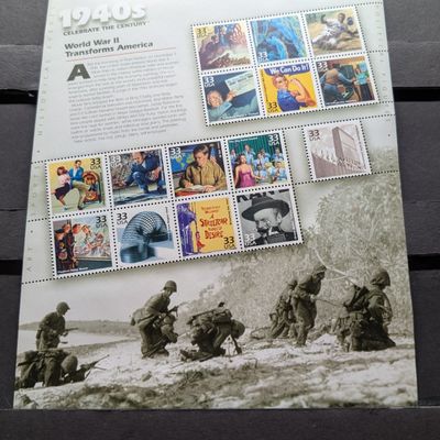 Sale Photo Thumbnail #362: 1998 World War II Transforms America Stamp Sheet, Scott # 3186, Mint, Original Gum, Never Hinged