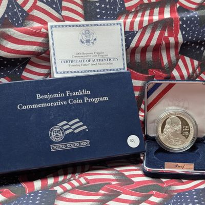 Sale Photo Thumbnail #328: 2006-P Benjamin Franklin Founding Father Commemorative Proof 90% Silver Dollar - In original box w/ COA