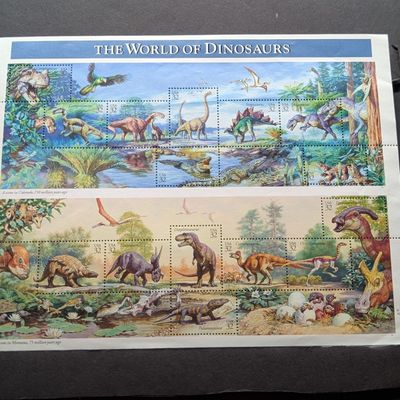 Sale Photo Thumbnail #374: 1997 The World of Dinosaurs Stamp Sheet, Scott # 3136, Mint, Original Gum, Never Hinged