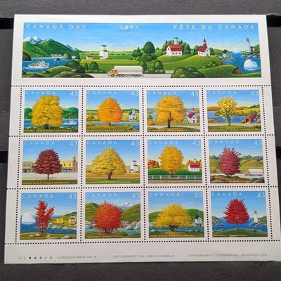 Sale Photo Thumbnail #391: 1994 Canada Trees Mint Stamp Sheet, Mint, Original Gum, Never Hinged